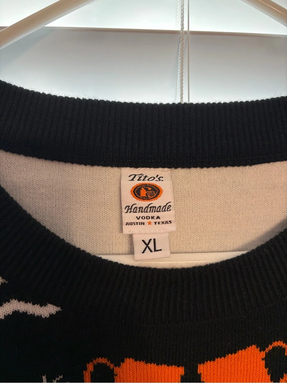 Tito's Handmade Vodka Men’s Crewneck Sweater in Black, White & Orange